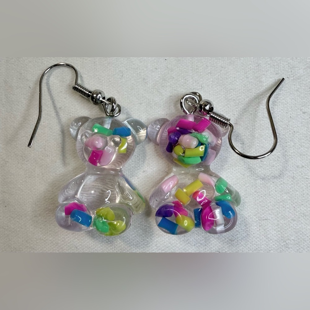 Clear Acrylic Teddy Bears with Colorful Confetti
